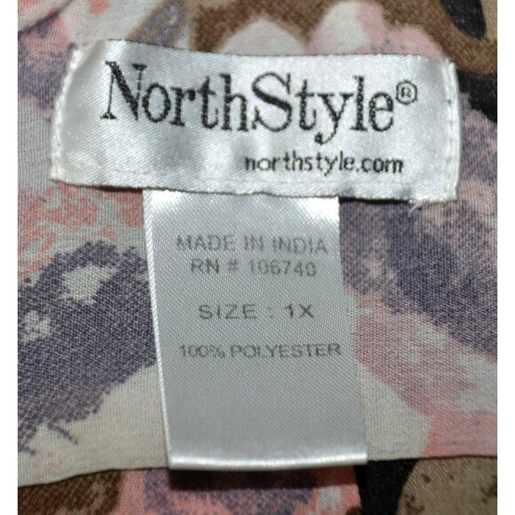 North Style Women's Black Sheer Floral Button Front Pleated Blouse Plus Size 1X - Picture 7 of 8